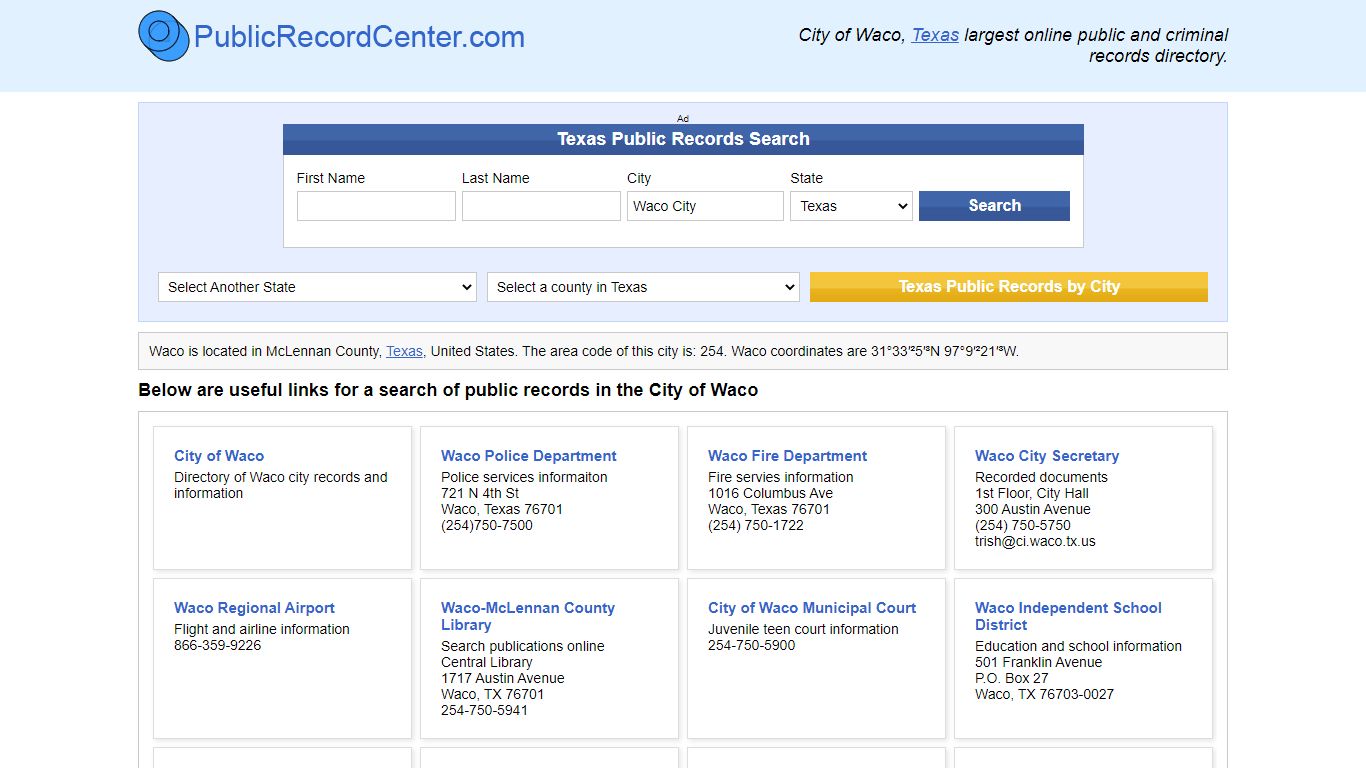 Waco, Texas Public Records and Criminal Background Check